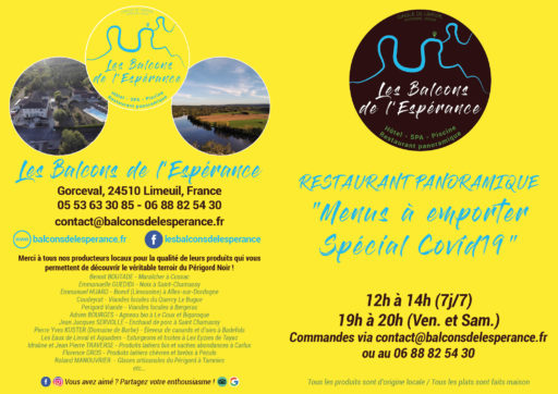 Menu Les Balcons de l'Espérance covid19