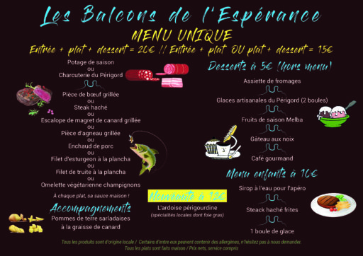 Menu d'automne Les Balcons de l'Espérance