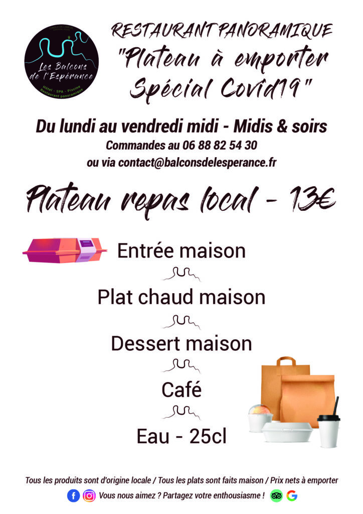 Menu Plateaux Repas à emporter - Les Balcons de l'Espérance